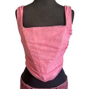 Windsor Pink Floral Lace Corset Crop Top Square Neck Ruched Womens Medium